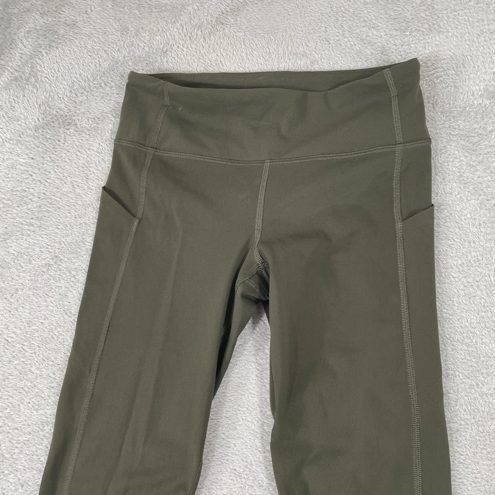 Lululemon Speed Up Crop Leggings Womens Medium Dark Olive Green Yoga Running